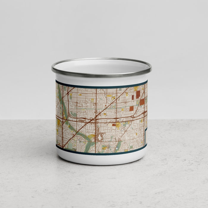 Front View Custom Greenfield Wisconsin Map Enamel Mug in Woodblock
