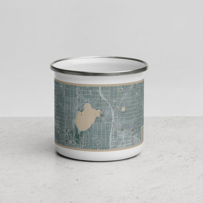 Front View Custom Green Lake Seattle Map Enamel Mug in Afternoon