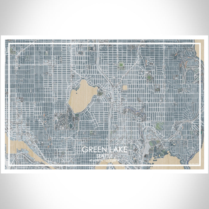 Green Lake Seattle Map Print Landscape Orientation in Afternoon Style With Shaded Background