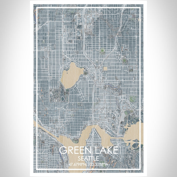 Green Lake Seattle Map Print Portrait Orientation in Afternoon Style With Shaded Background