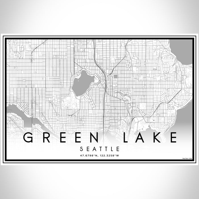 Green Lake Seattle Map Print Landscape Orientation in Classic Style With Shaded Background