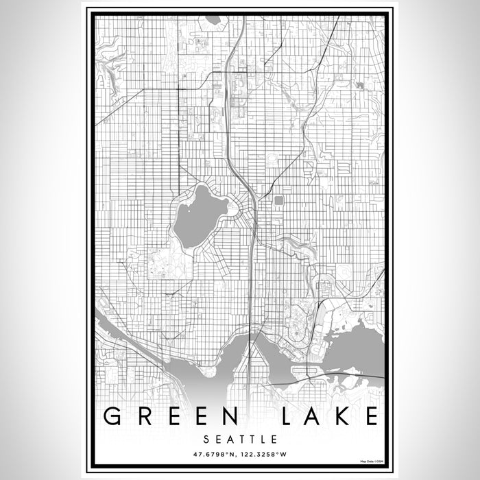 Green Lake Seattle Map Print Portrait Orientation in Classic Style With Shaded Background