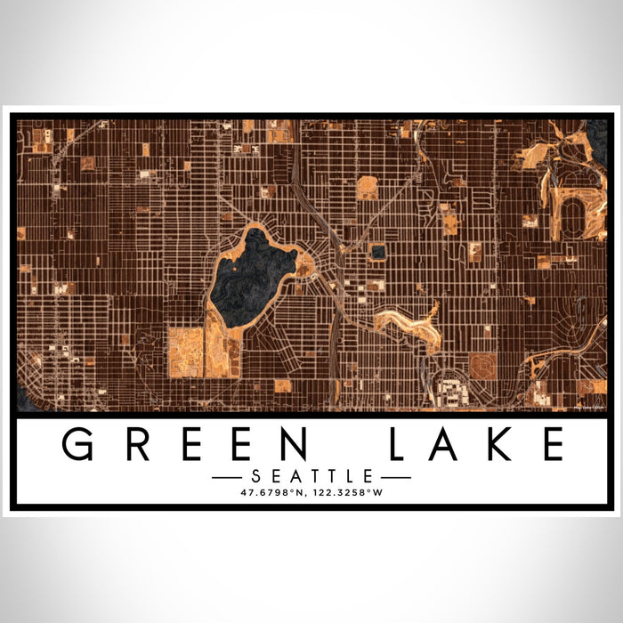 Green Lake Seattle Map Print Landscape Orientation in Ember Style With Shaded Background