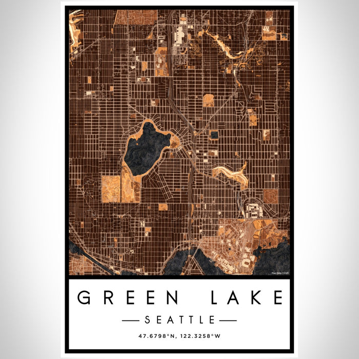 Green Lake Seattle Map Print Portrait Orientation in Ember Style With Shaded Background