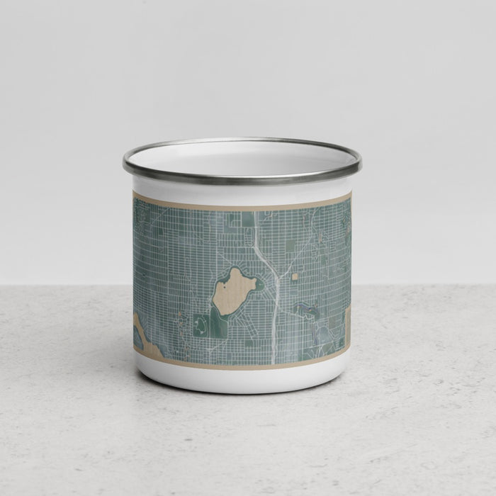 Front View Custom Green Lake Washington Map Enamel Mug in Afternoon