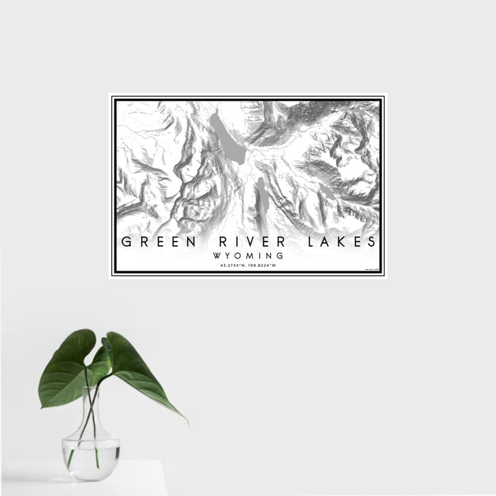 16x24 Green River Lakes Wyoming Map Print Landscape Orientation in Classic Style With Tropical Plant Leaves in Water