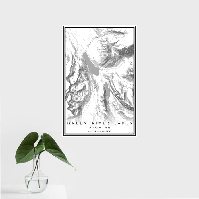 16x24 Green River Lakes Wyoming Map Print Portrait Orientation in Classic Style With Tropical Plant Leaves in Water