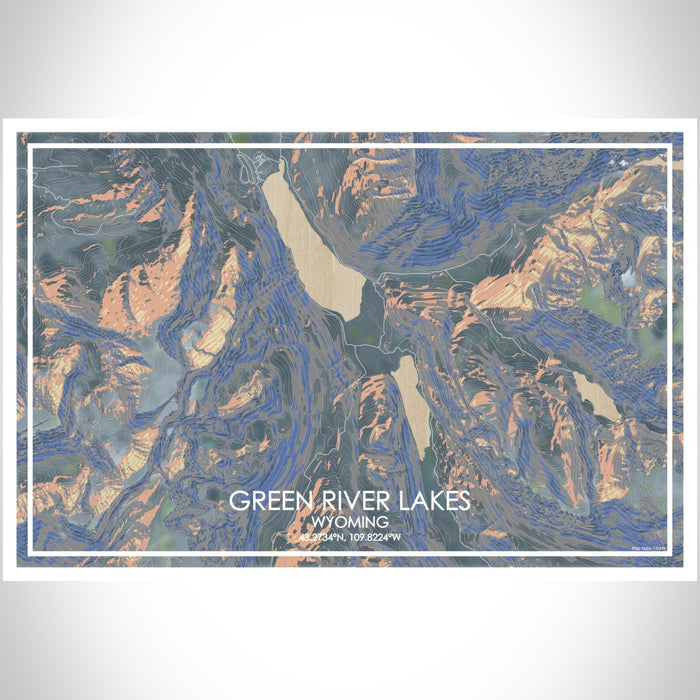 Green River Lakes Wyoming Map Print Landscape Orientation in Afternoon Style With Shaded Background