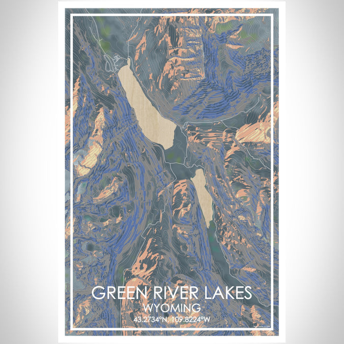 Green River Lakes Wyoming Map Print Portrait Orientation in Afternoon Style With Shaded Background