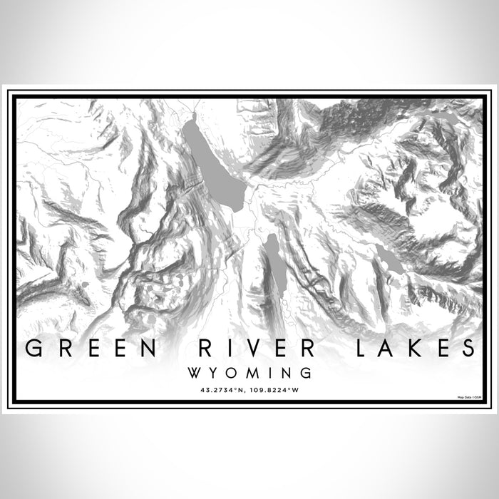 Green River Lakes Wyoming Map Print Landscape Orientation in Classic Style With Shaded Background
