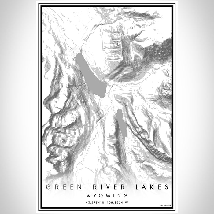 Green River Lakes Wyoming Map Print Portrait Orientation in Classic Style With Shaded Background