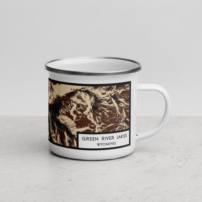 Right View Custom Green River Lakes Wyoming Map Enamel Mug in Ember