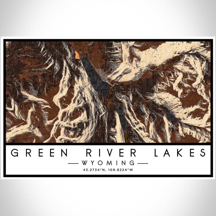 Green River Lakes Wyoming Map Print Landscape Orientation in Ember Style With Shaded Background