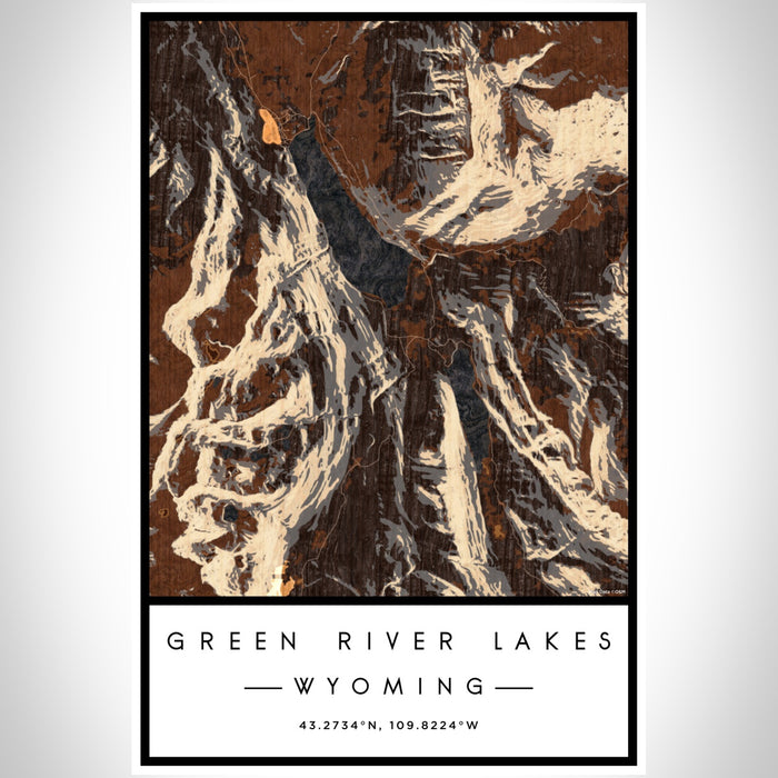Green River Lakes Wyoming Map Print Portrait Orientation in Ember Style With Shaded Background