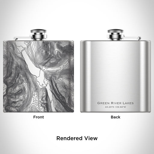 Rendered View of Green River Lakes Wyoming Map Engraving on 6oz Stainless Steel Flask