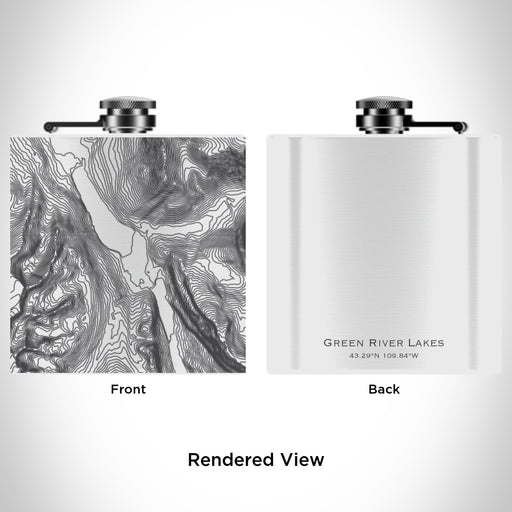 Rendered View of Green River Lakes Wyoming Map Engraving on 6oz Stainless Steel Flask in White