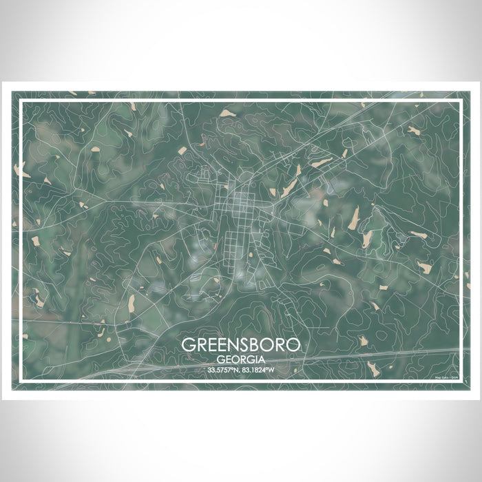 Greensboro Georgia Map Print Landscape Orientation in Afternoon Style With Shaded Background