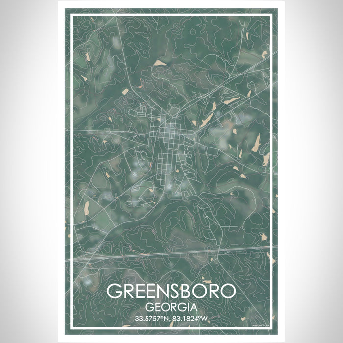 Greensboro Georgia Map Print Portrait Orientation in Afternoon Style With Shaded Background