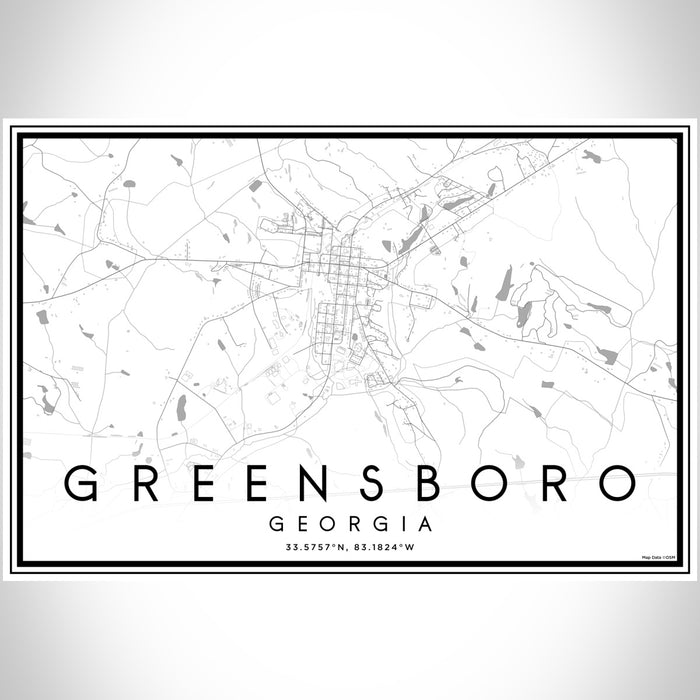 Greensboro Georgia Map Print Landscape Orientation in Classic Style With Shaded Background