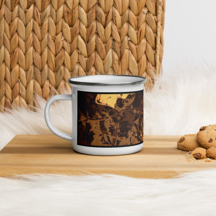 Left View Custom Greensboro Georgia Map Enamel Mug in Ember on Table Top