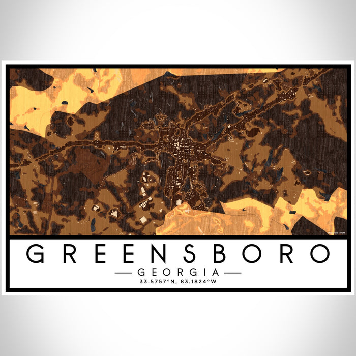 Greensboro Georgia Map Print Landscape Orientation in Ember Style With Shaded Background