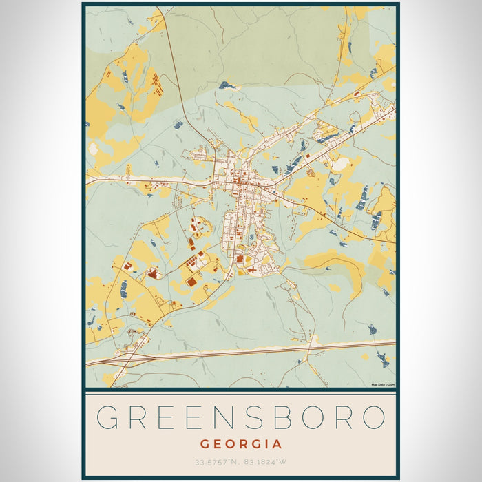 Greensboro Georgia Map Print Portrait Orientation in Woodblock Style With Shaded Background