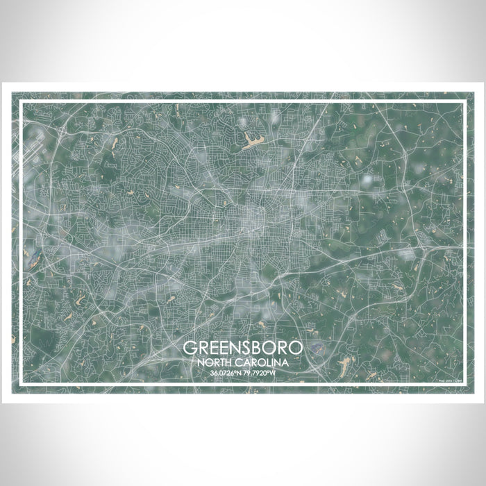 Greensboro North Carolina Map Print Landscape Orientation in Afternoon Style With Shaded Background