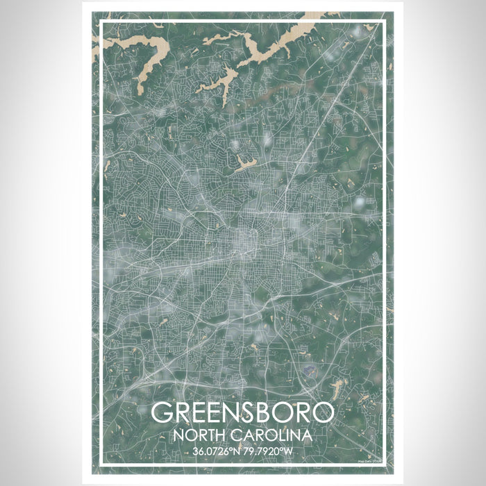 Greensboro North Carolina Map Print Portrait Orientation in Afternoon Style With Shaded Background