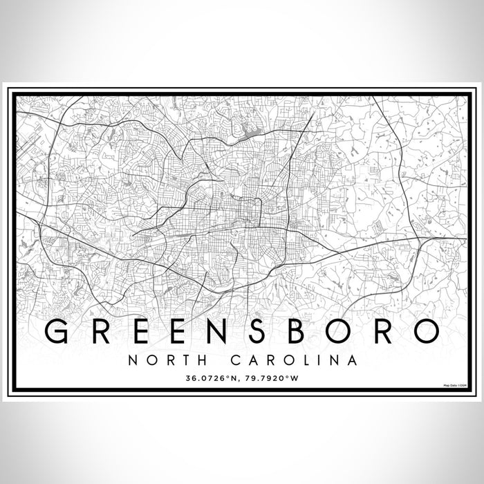 Greensboro North Carolina Map Print Landscape Orientation in Classic Style With Shaded Background