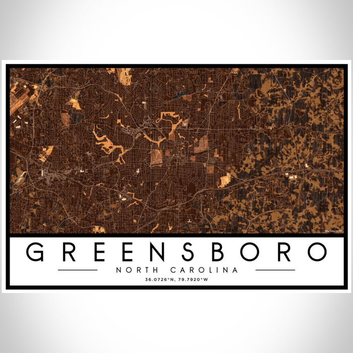Greensboro North Carolina Map Print Landscape Orientation in Ember Style With Shaded Background