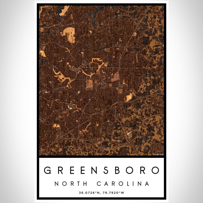 Greensboro North Carolina Map Print Portrait Orientation in Ember Style With Shaded Background