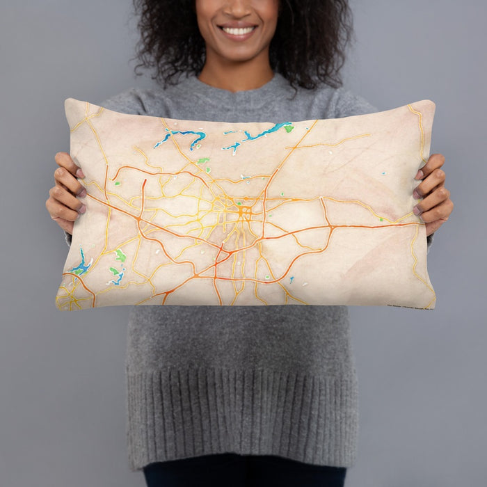 Person holding 20x12 Custom Greensboro North Carolina Map Throw Pillow in Watercolor