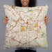 Person holding 22x22 Custom Greensboro North Carolina Map Throw Pillow in Woodblock