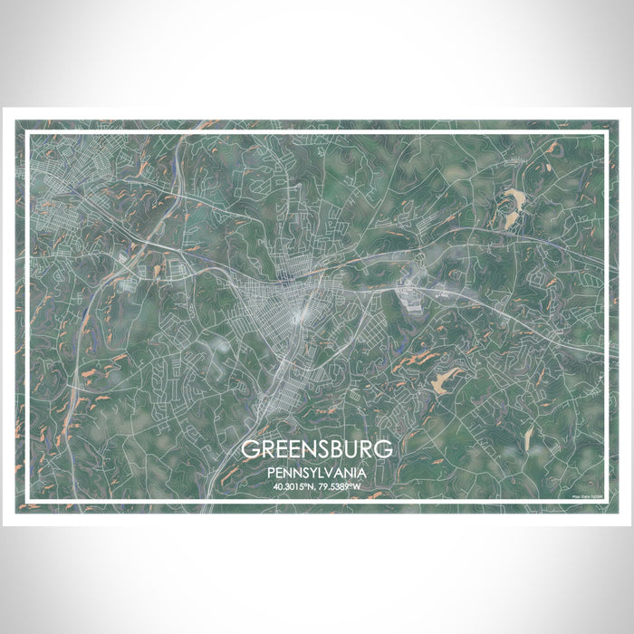 Greensburg Pennsylvania Map Print Landscape Orientation in Afternoon Style With Shaded Background