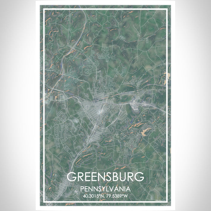 Greensburg Pennsylvania Map Print Portrait Orientation in Afternoon Style With Shaded Background