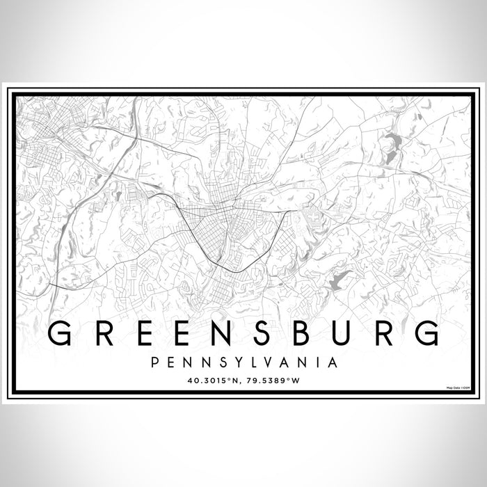 Greensburg Pennsylvania Map Print Landscape Orientation in Classic Style With Shaded Background