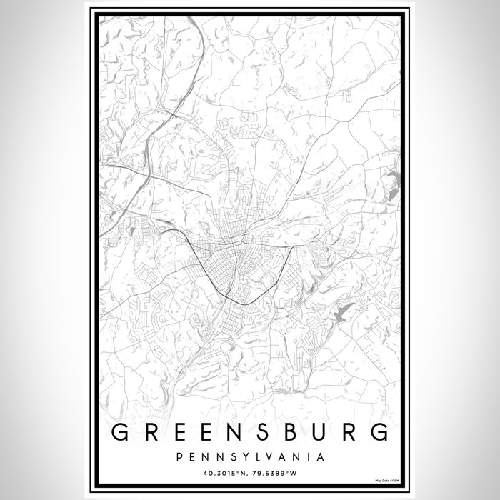 Greensburg Pennsylvania Map Print Portrait Orientation in Classic Style With Shaded Background