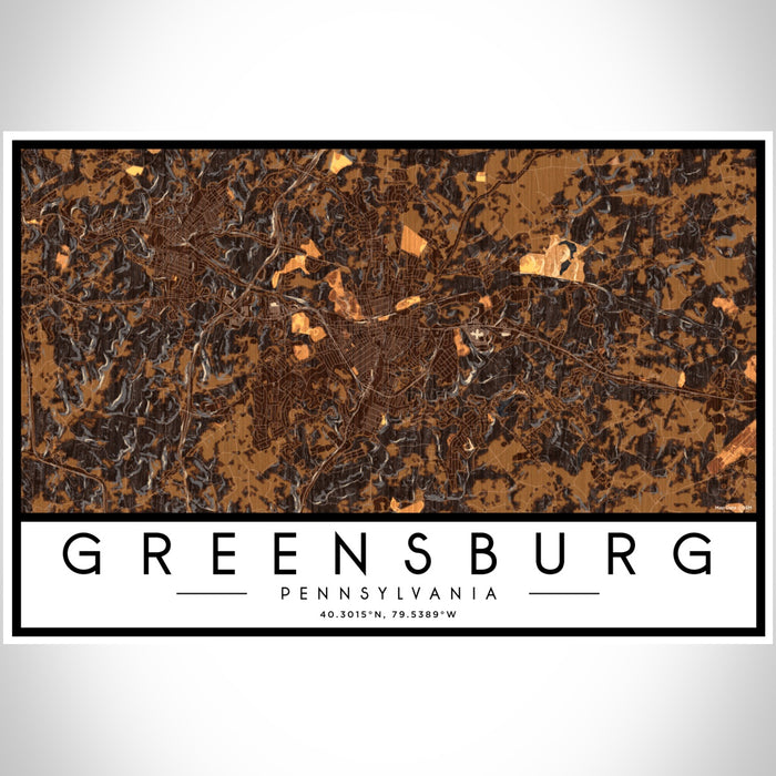 Greensburg Pennsylvania Map Print Landscape Orientation in Ember Style With Shaded Background