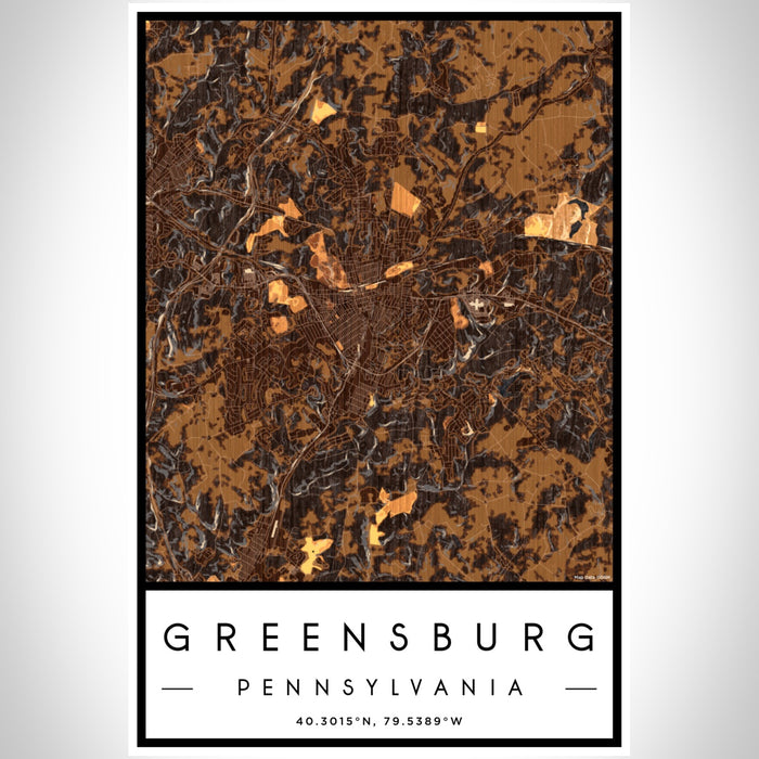 Greensburg Pennsylvania Map Print Portrait Orientation in Ember Style With Shaded Background