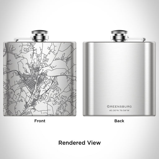 Rendered View of Greensburg Pennsylvania Map Engraving on 6oz Stainless Steel Flask