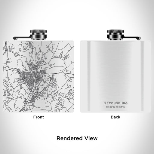 Rendered View of Greensburg Pennsylvania Map Engraving on 6oz Stainless Steel Flask in White