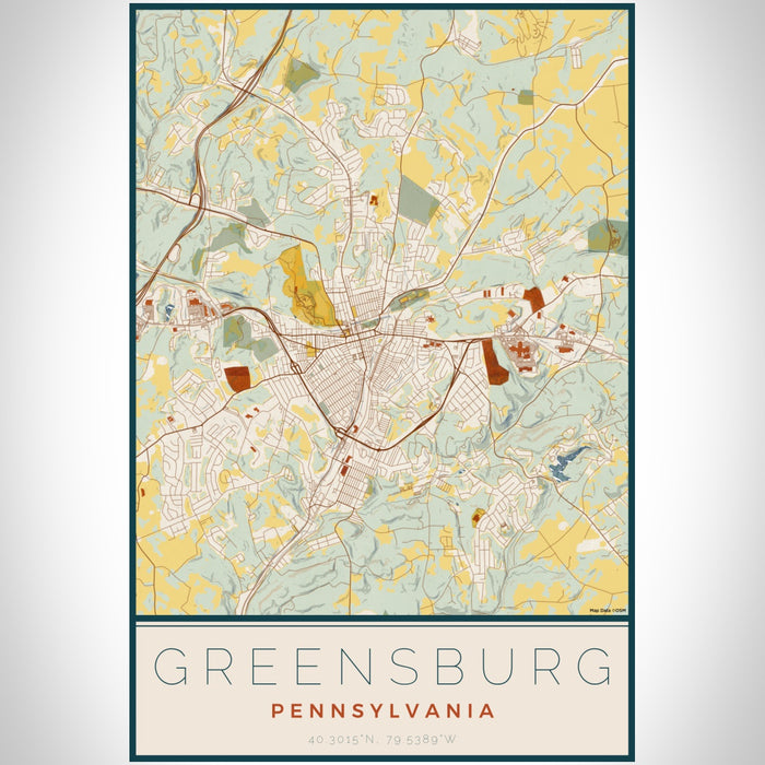 Greensburg Pennsylvania Map Print Portrait Orientation in Woodblock Style With Shaded Background