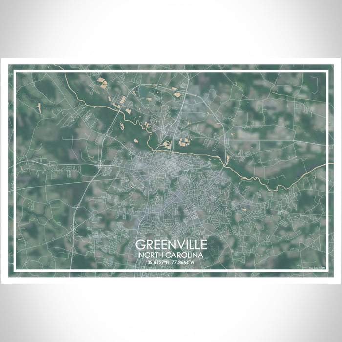 Greenville North Carolina Map Print Landscape Orientation in Afternoon Style With Shaded Background