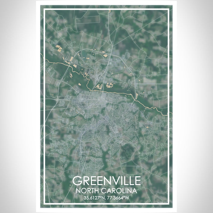 Greenville North Carolina Map Print Portrait Orientation in Afternoon Style With Shaded Background