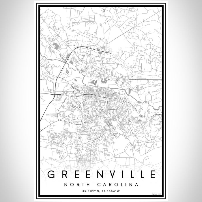 Greenville North Carolina Map Print Portrait Orientation in Classic Style With Shaded Background