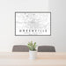 24x36 Greenville North Carolina Map Print Landscape Orientation in Classic Style Behind 2 Chairs Table and Potted Plant