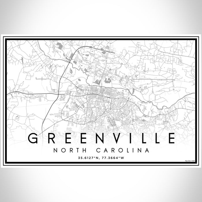 Greenville North Carolina Map Print Landscape Orientation in Classic Style With Shaded Background