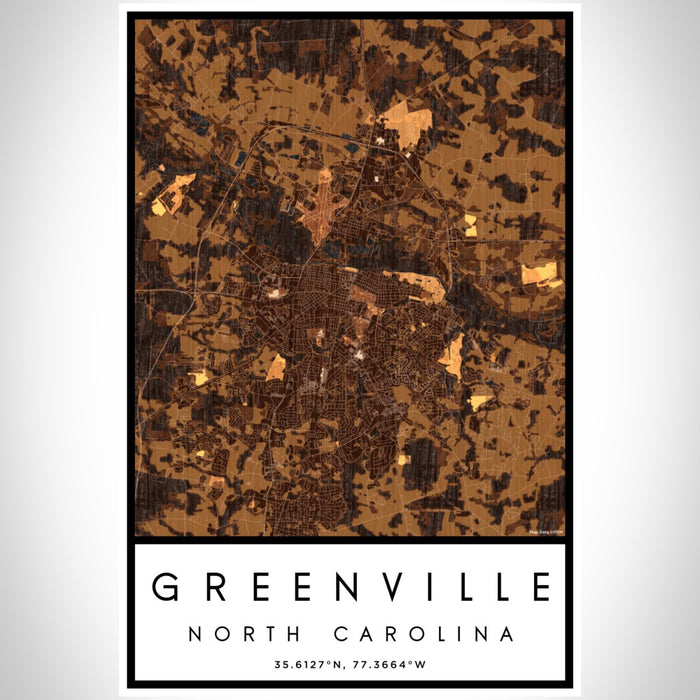 Greenville North Carolina Map Print Portrait Orientation in Ember Style With Shaded Background