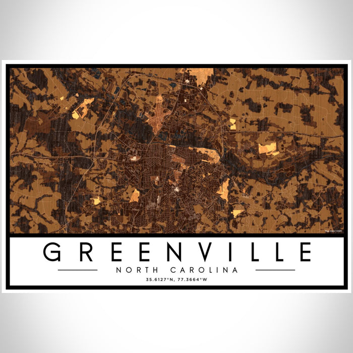 Greenville North Carolina Map Print Landscape Orientation in Ember Style With Shaded Background
