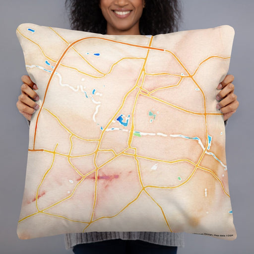 Person holding 22x22 Custom Greenville North Carolina Map Throw Pillow in Watercolor